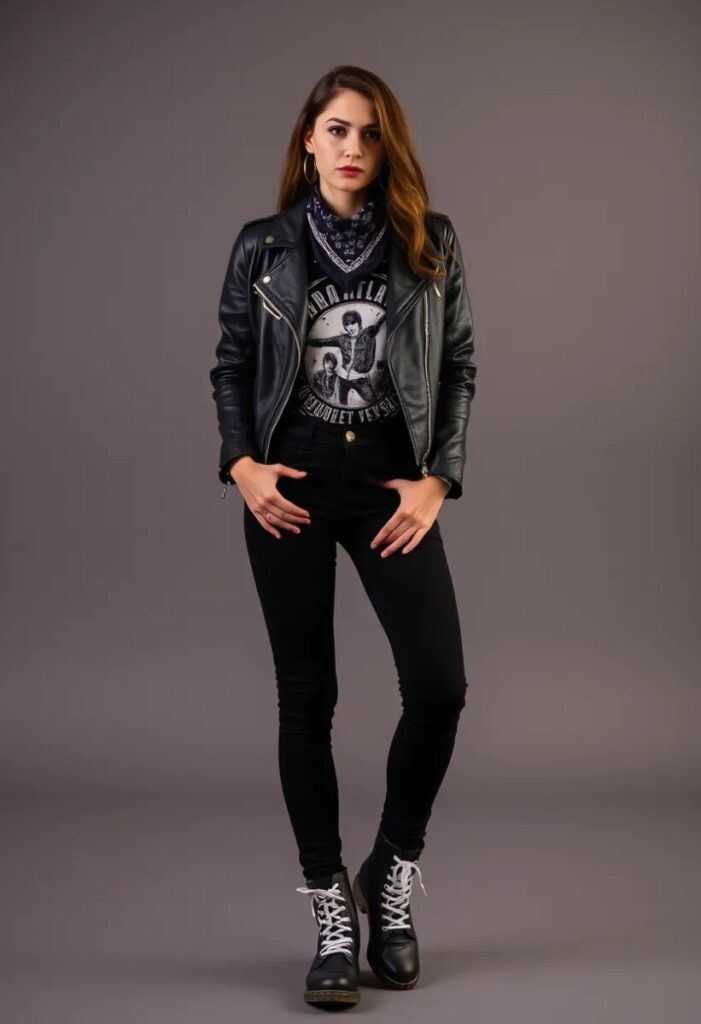 Edgy Leather Jacket & Band Tee Combo