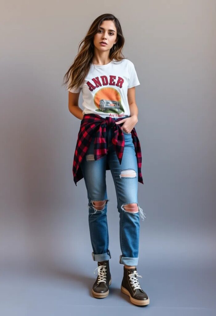 Vintage Graphic Tees & Distressed Denim